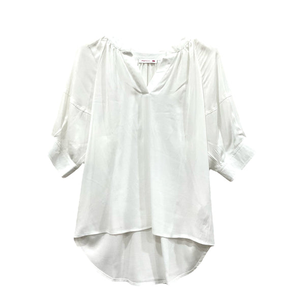 Patch Women Cotton Shirt Short Sleeve V Neck