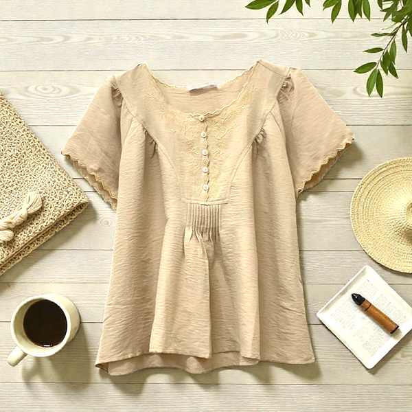 Patch Women Casual Short Sleeve Round Neck Blouse
