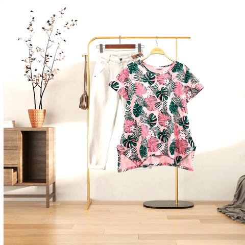 Patch Women Clothes Casual Loose Floral Printed Short Sleeve T-Shirt