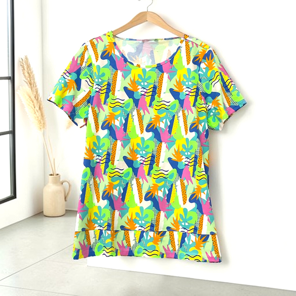 Patch Women Lycra Floral Printed Short Sleeve Round Neck Top