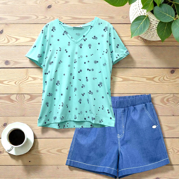 Patch Women Clothes Casual Short Sleeve V Neck T-Shirt