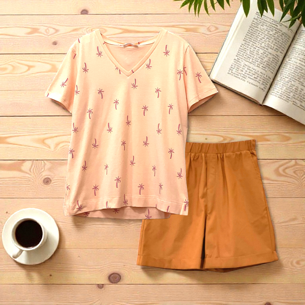 Patch Women Clothes Casual Short Sleeve V Neck T-Shirt