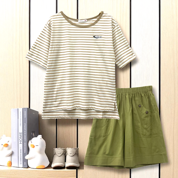 Patch Women Clothes Casual Short Sleeve T-Shirt Striped