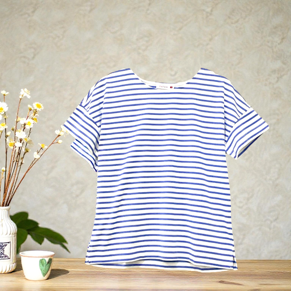 Patch Women Clothes Casual Short Sleeve T-Shirt Striped