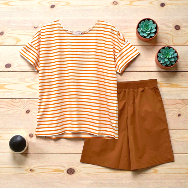 Patch Women Clothes Casual Short Sleeve T-Shirt Striped