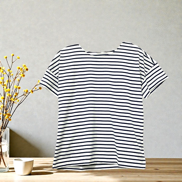 Patch Women Clothes Casual Short Sleeve T-Shirt Striped