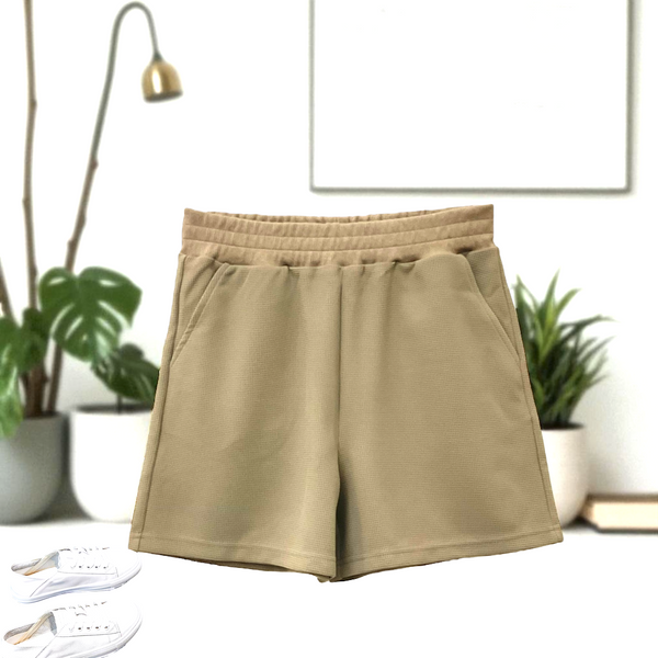 Patch Women Casual Cotton Easy Shorts Waffle Fabric
