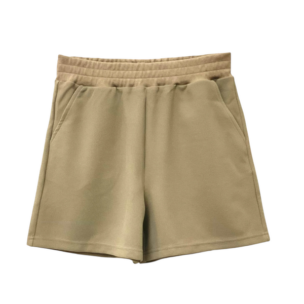 Patch Women Casual Cotton Easy Shorts Waffle Fabric