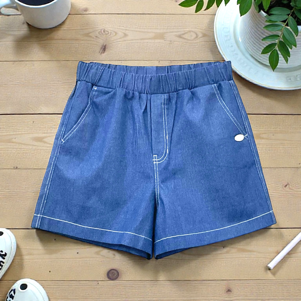 Patch Women's Denim Short Elastic Waist With Pockets