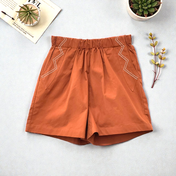 Patch Women Casual Short Elastic Waist With Pockets